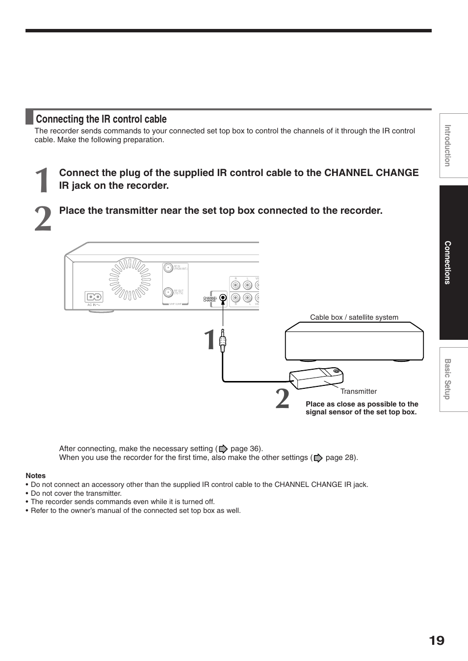 Connecting the ir control cable | Toshiba D-R2SU User Manual | Page 19 / 56