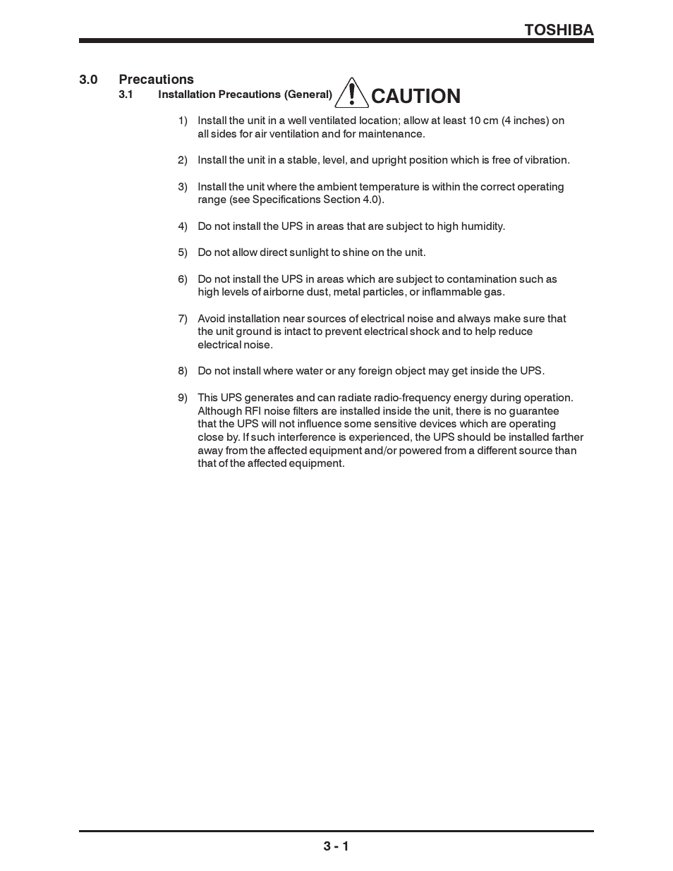 Caution, Toshiba | Toshiba 1500 SERIES User Manual | Page 13 / 32