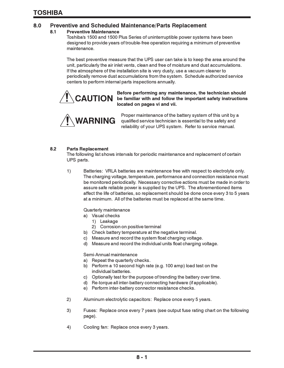 Caution warning, Toshiba | Toshiba 1500 SERIES User Manual | Page 28 / 32