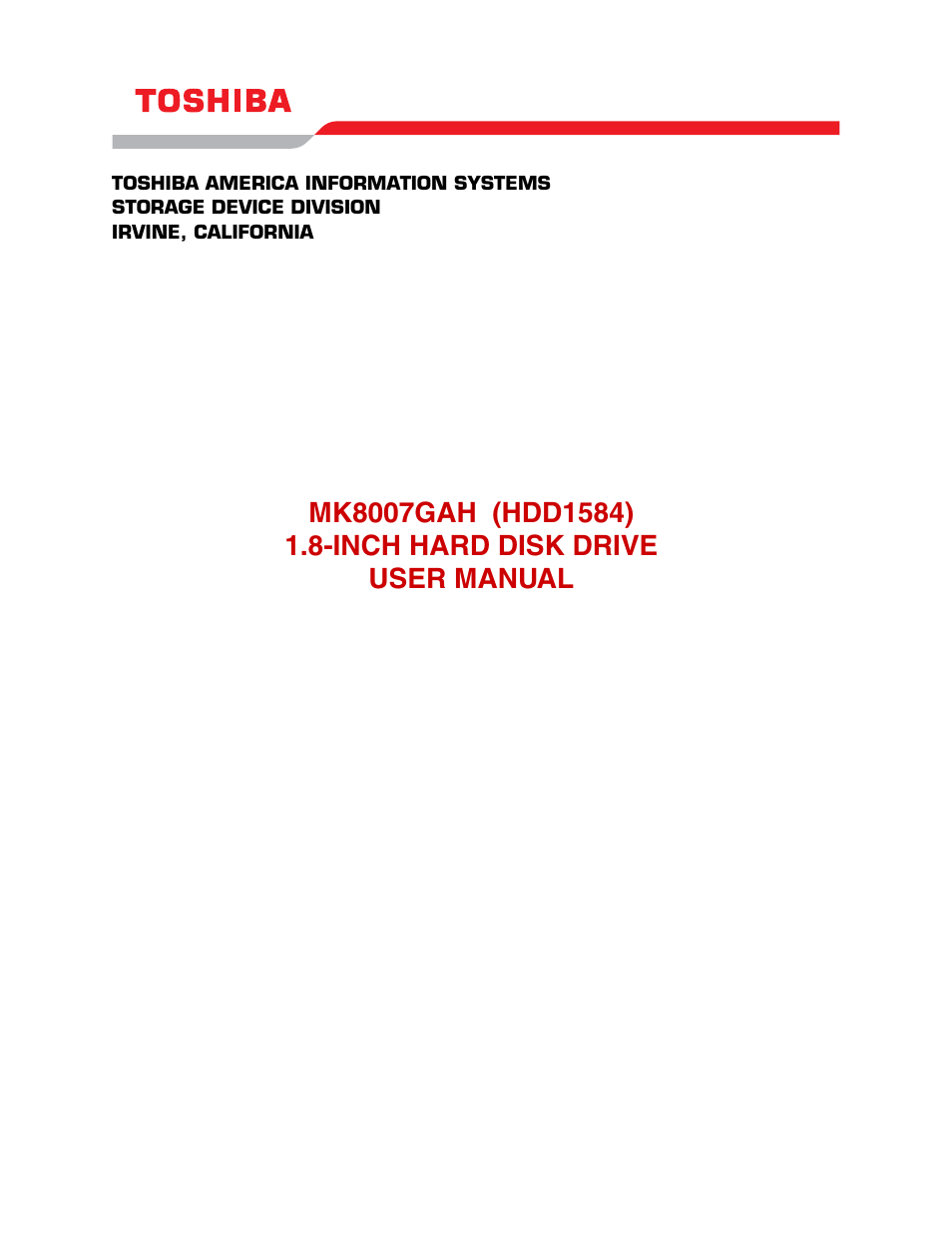 Toshiba MK8007GAH User Manual | 9 pages