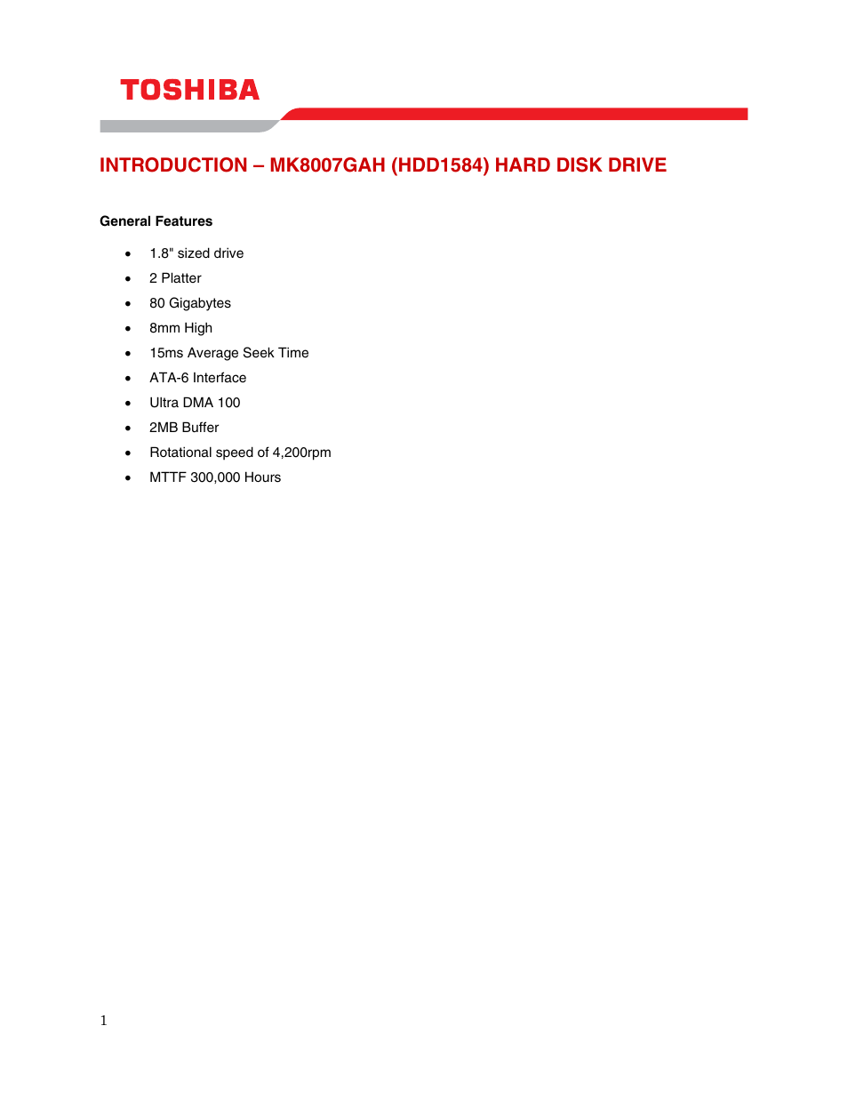 Toshiba MK8007GAH User Manual | Page 3 / 9