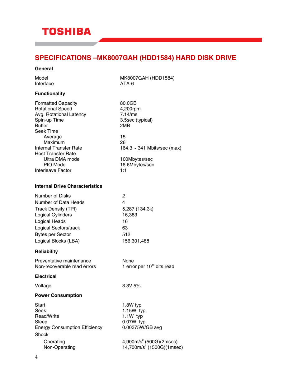 Toshiba MK8007GAH User Manual | Page 6 / 9