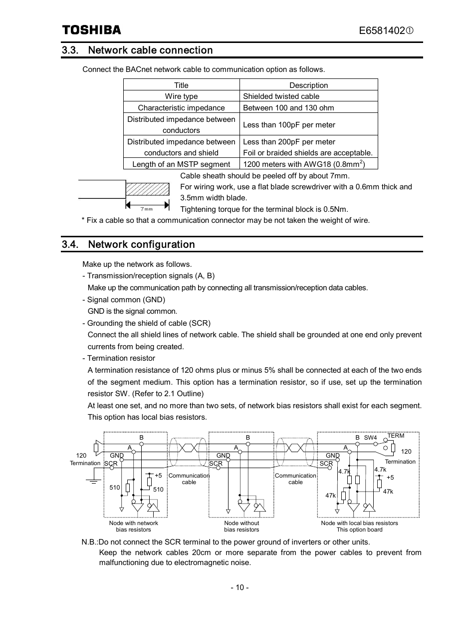 Network cable connection, Network configuration | Toshiba BCN002Z User Manual | Page 11 / 16