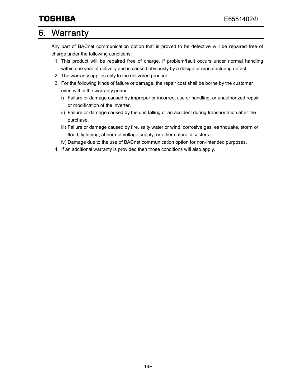 Warranty | Toshiba BCN002Z User Manual | Page 15 / 16