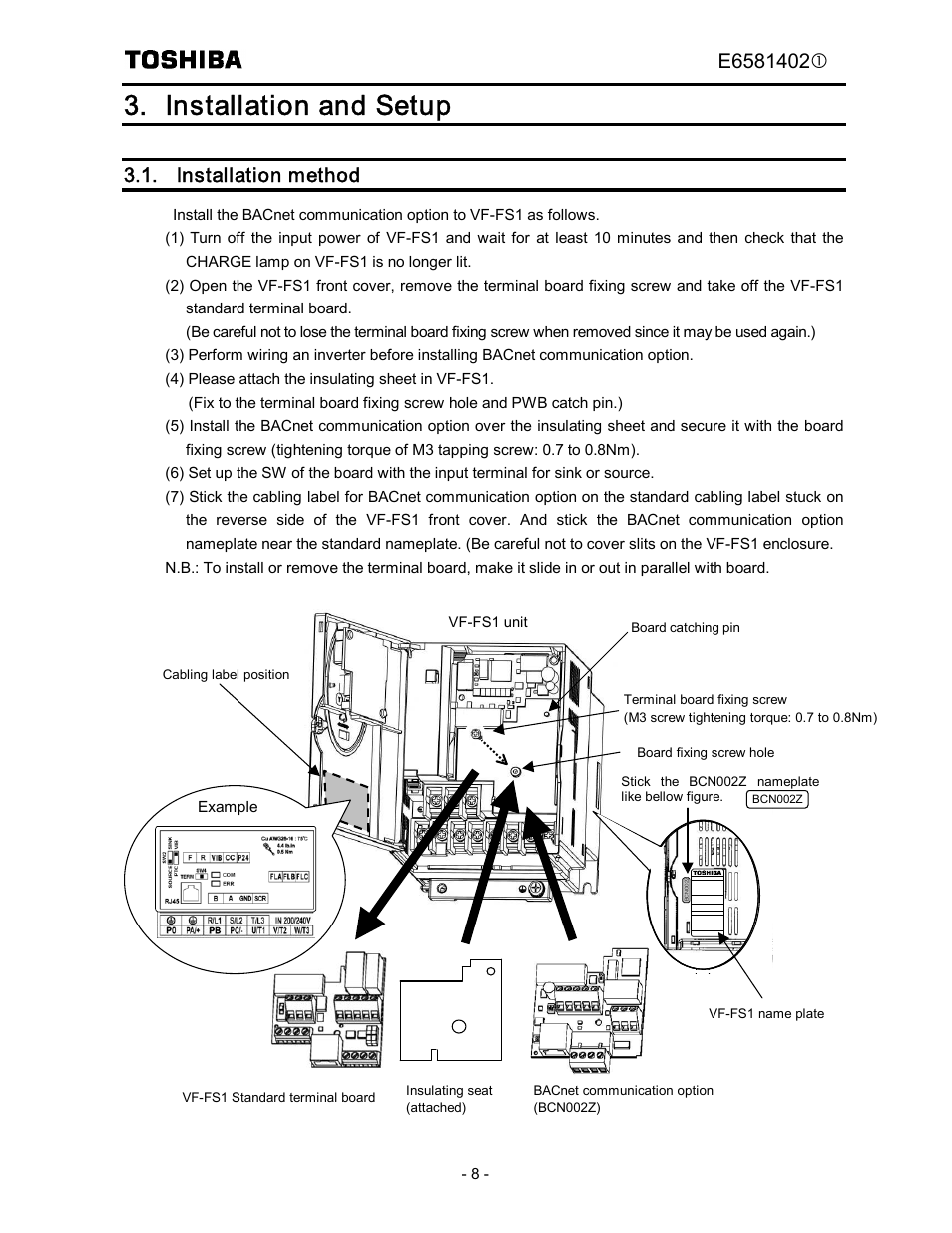 Installation and setup, Installation method | Toshiba BCN002Z User Manual | Page 9 / 16