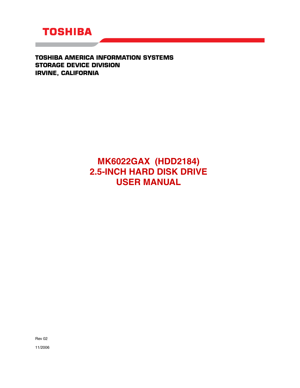 Toshiba DRIVE HDD2184 User Manual | 11 pages