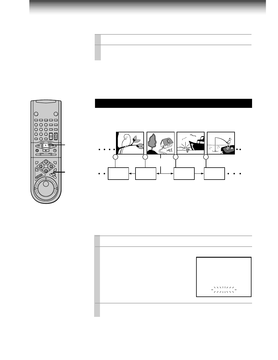 Useful functions in tape operation (continued), Index search function, Index (–) | Play, Prog, Remain/counter, Index search, Load a cassette with the index signals registered, Press, When the desired program is found | Toshiba W-707 User Manual | Page 24 / 49