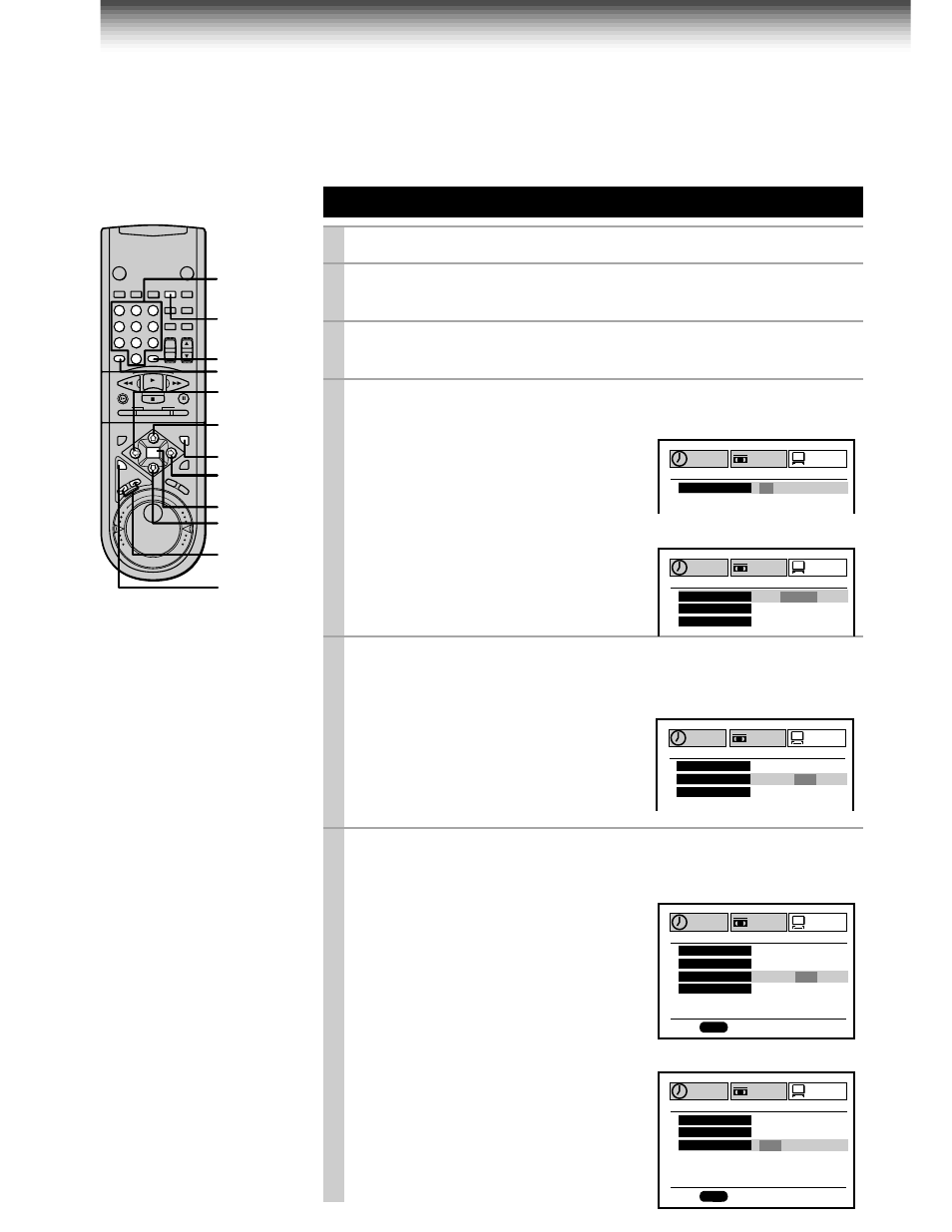 Cable box set-up (continued), Cable box set-up, Prog | Cursor right or cursor left, Enter, Cursor up, Cursor down, Cursor right, Cursor left, Press | Toshiba W-707 User Manual | Page 34 / 49