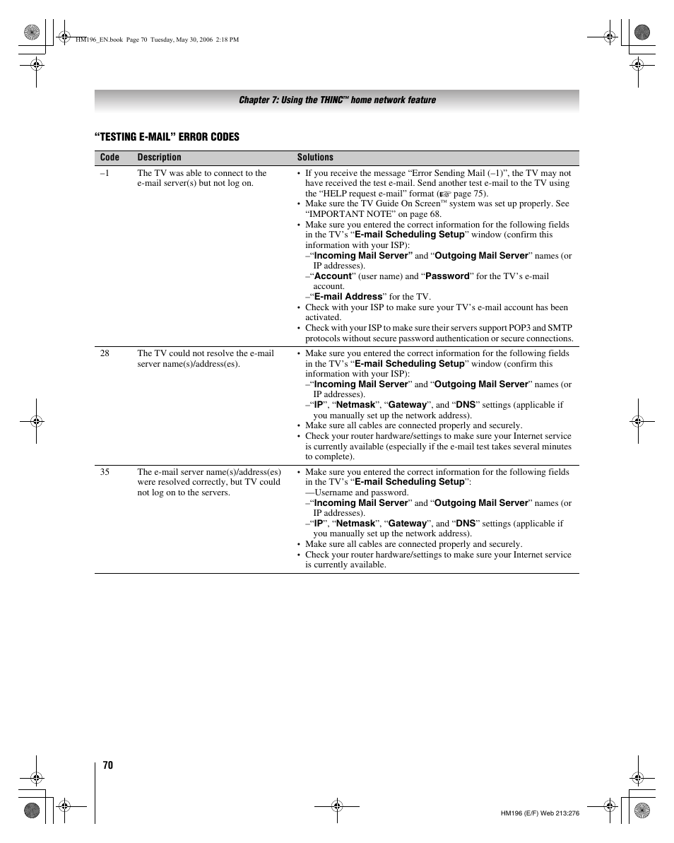 Toshiba Integrated High Definition DLP Projection Televison 62HM196 User Manual | Page 70 / 92