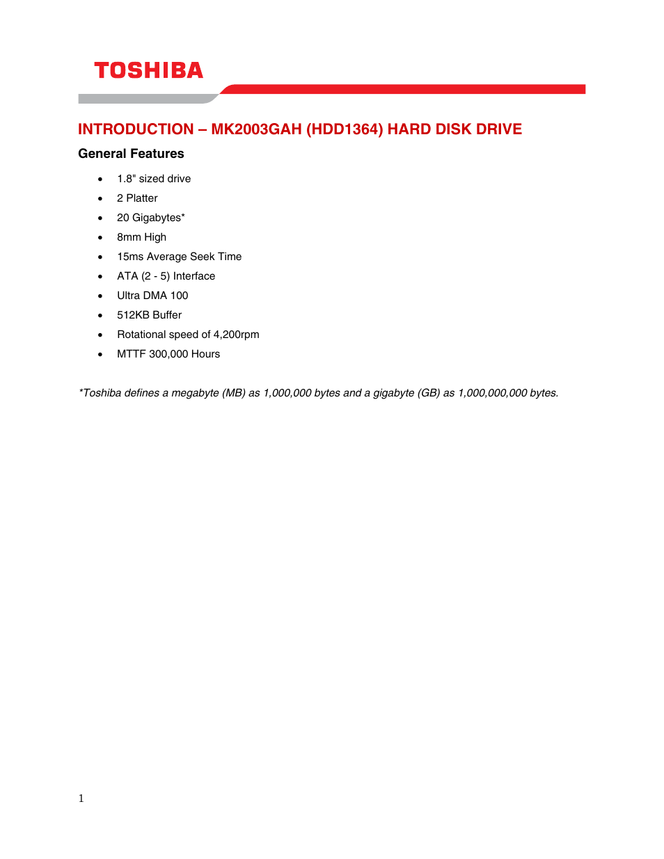 Introduction – mk2003gah (hdd1364) hard disk drive | Toshiba MK2003GAH User Manual | Page 3 / 9
