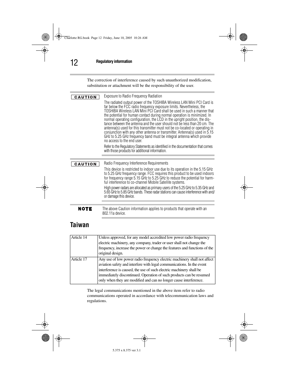 Taiwan | Toshiba PDR-M60 User Manual | Page 12 / 64