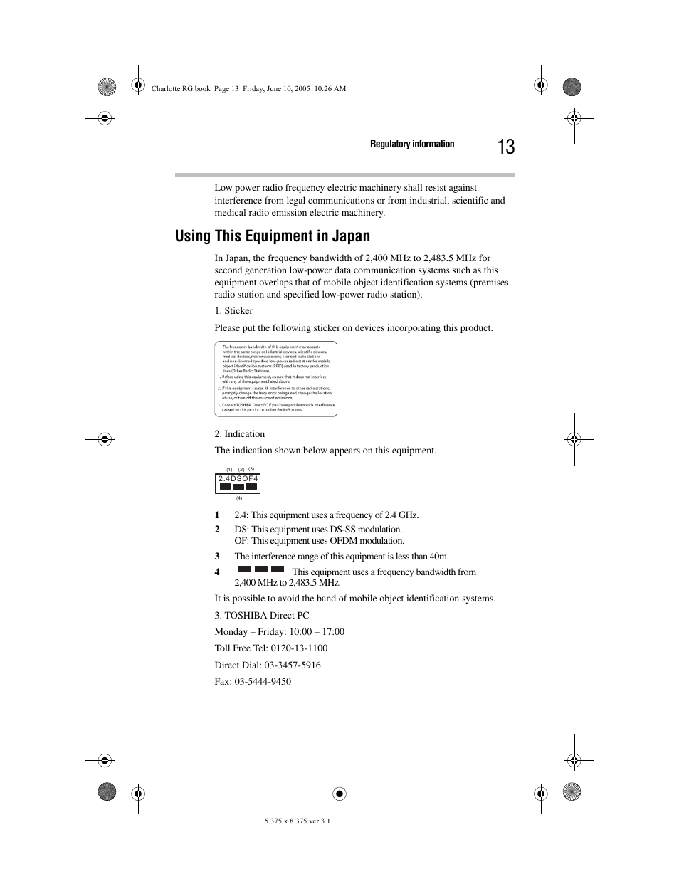 Using this equipment in japan | Toshiba PDR-M60 User Manual | Page 13 / 64