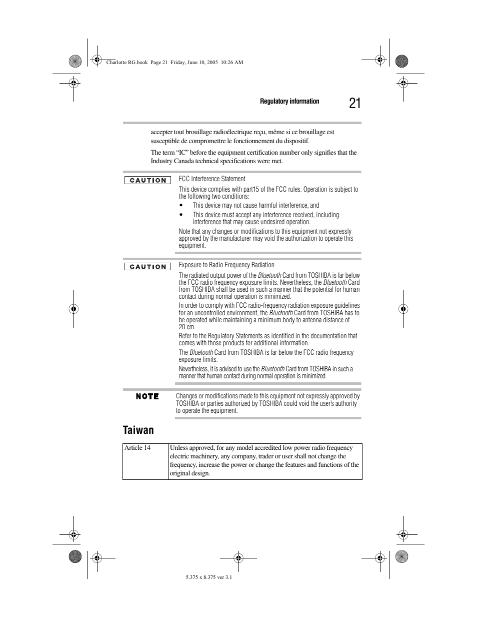 Taiwan | Toshiba PDR-M60 User Manual | Page 21 / 64