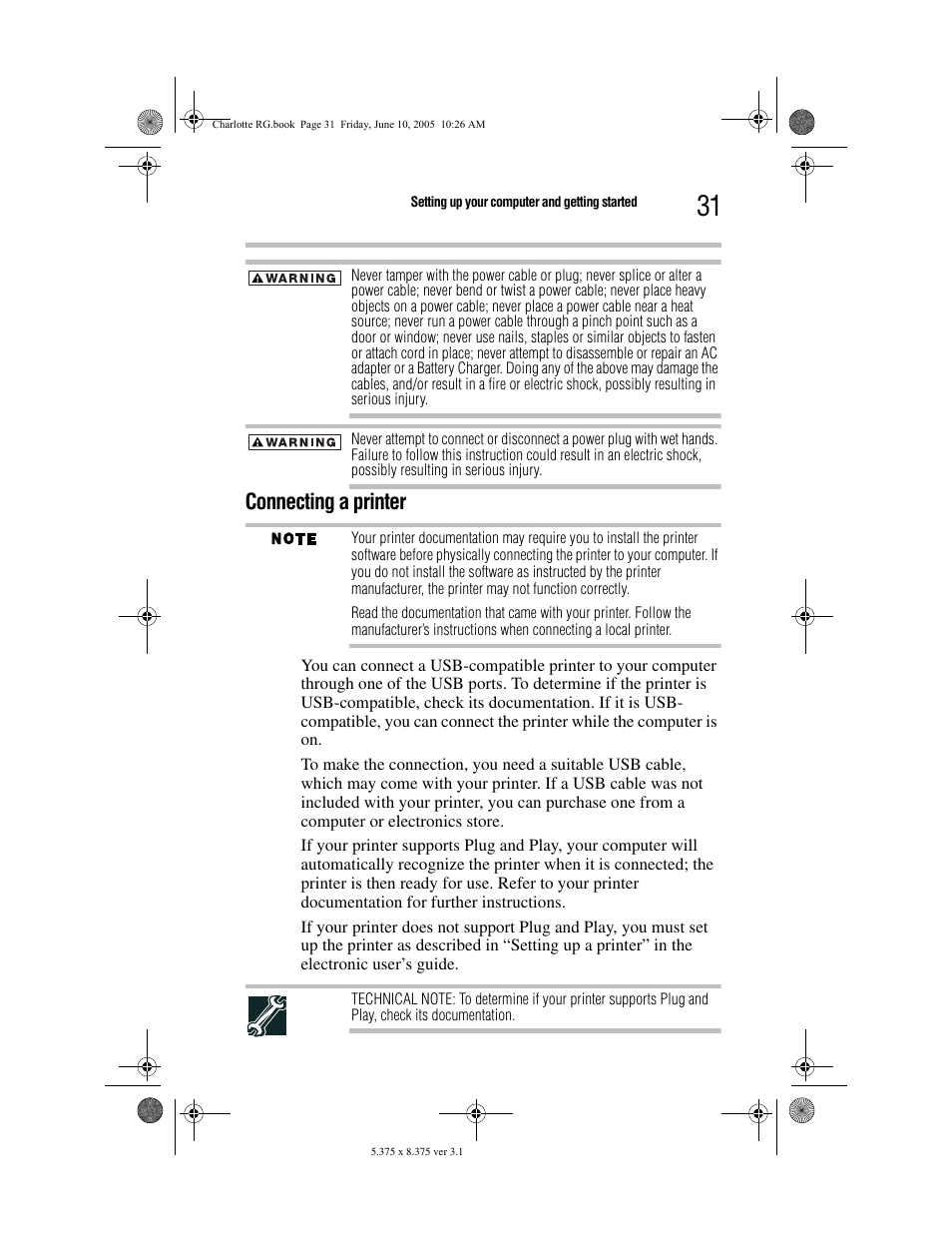 Connecting a printer | Toshiba PDR-M60 User Manual | Page 31 / 64