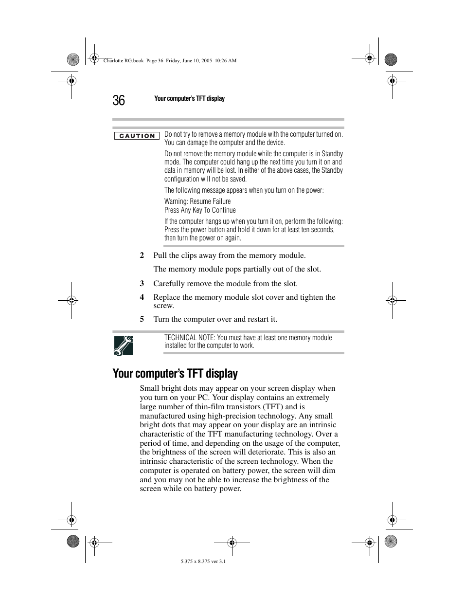 Your computer’s tft display | Toshiba PDR-M60 User Manual | Page 36 / 64