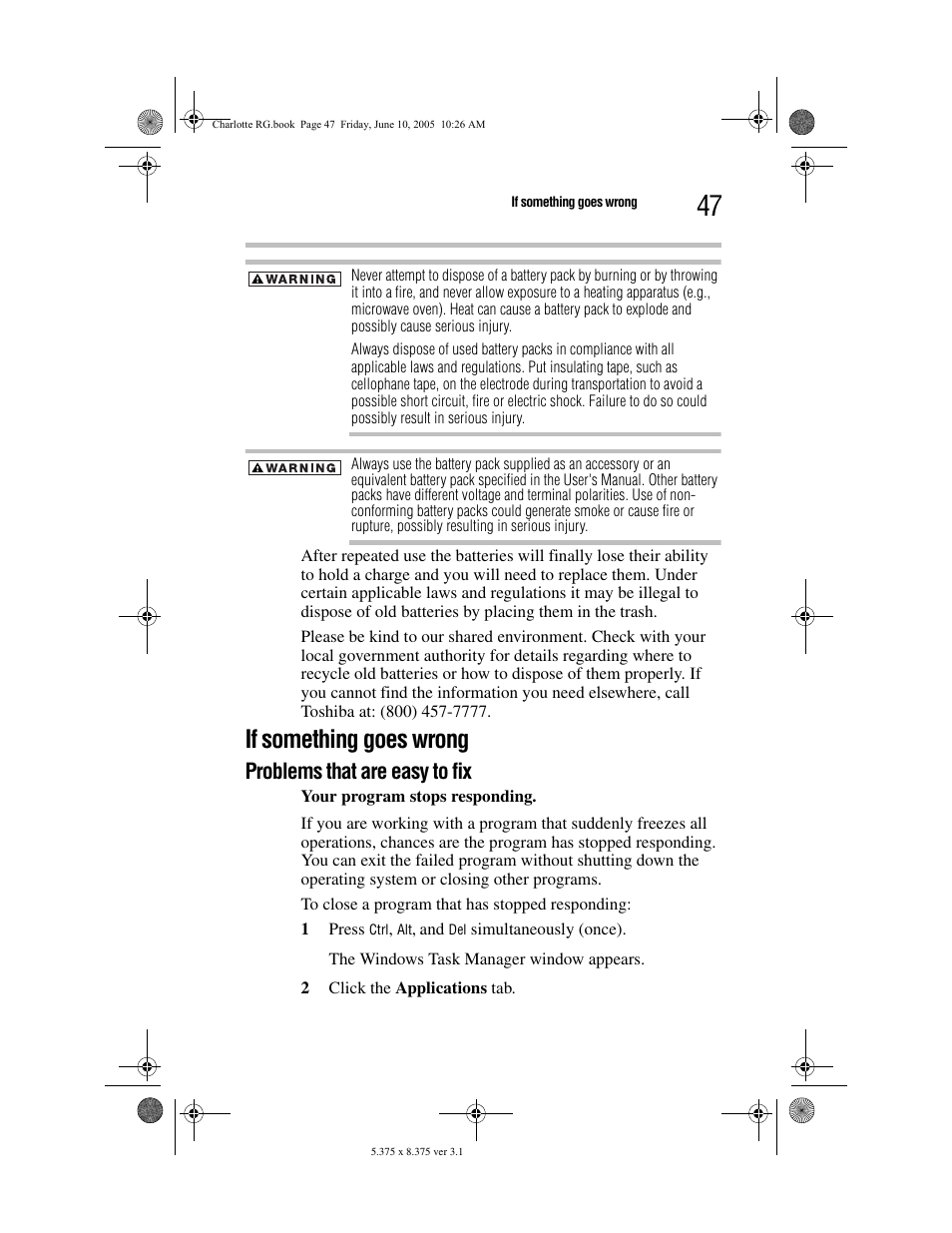 If something goes wrong, Problems that are easy to fix | Toshiba PDR-M60 User Manual | Page 47 / 64