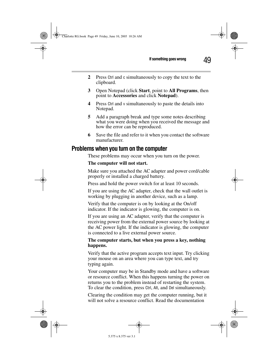 Problems when you turn on the computer | Toshiba PDR-M60 User Manual | Page 49 / 64