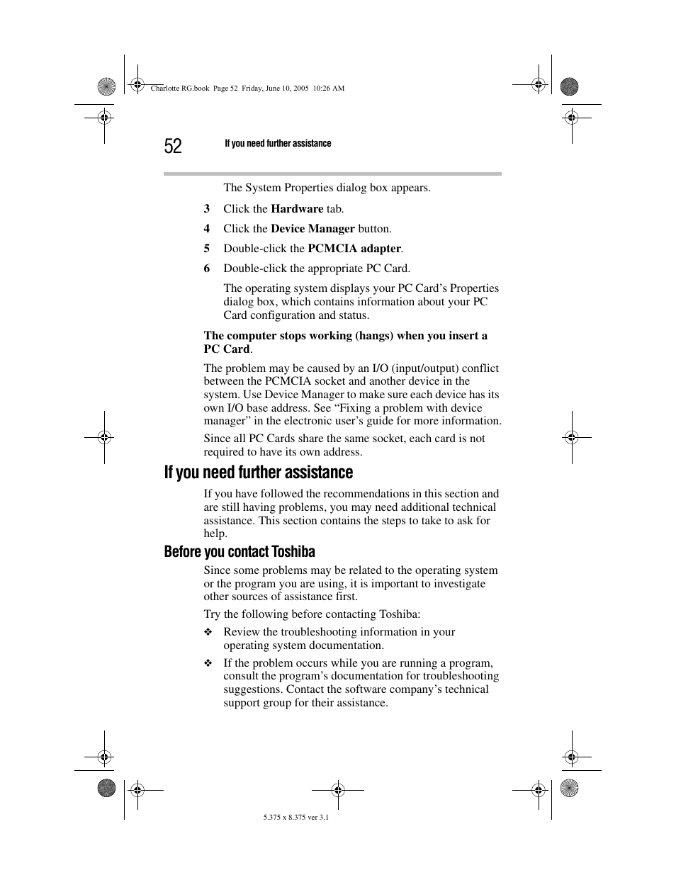 If you need further assistance, Before you contact toshiba | Toshiba PDR-M60 User Manual | Page 52 / 64