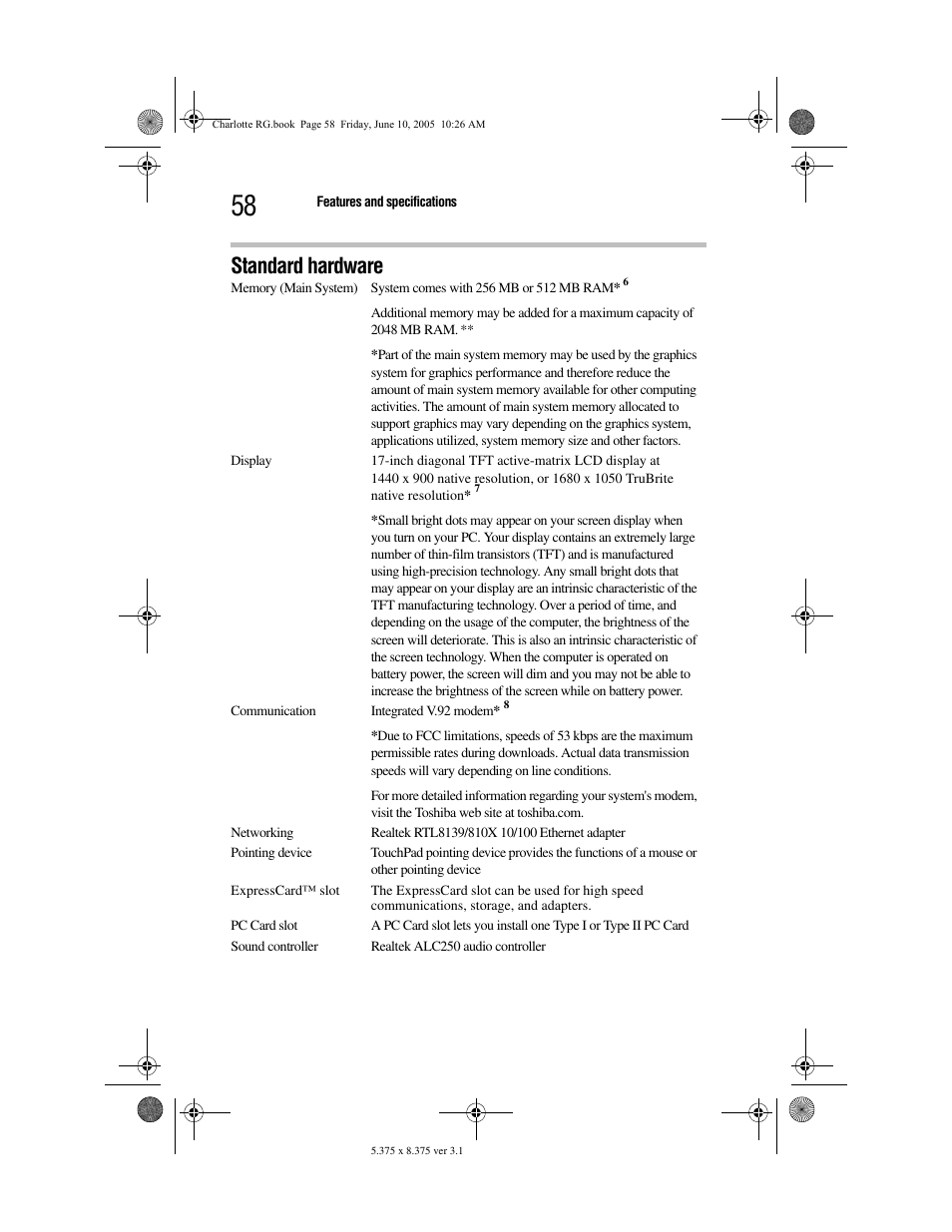 Standard hardware | Toshiba PDR-M60 User Manual | Page 58 / 64