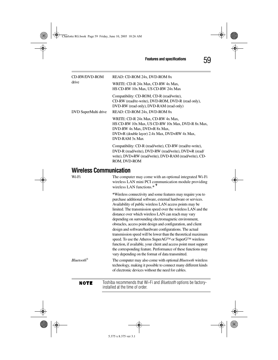 Wireless communication | Toshiba PDR-M60 User Manual | Page 59 / 64