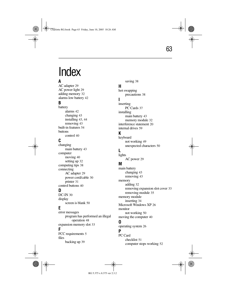 Index | Toshiba PDR-M60 User Manual | Page 63 / 64