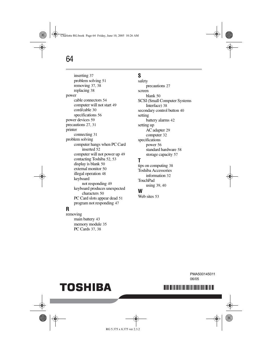 Toshiba PDR-M60 User Manual | Page 64 / 64