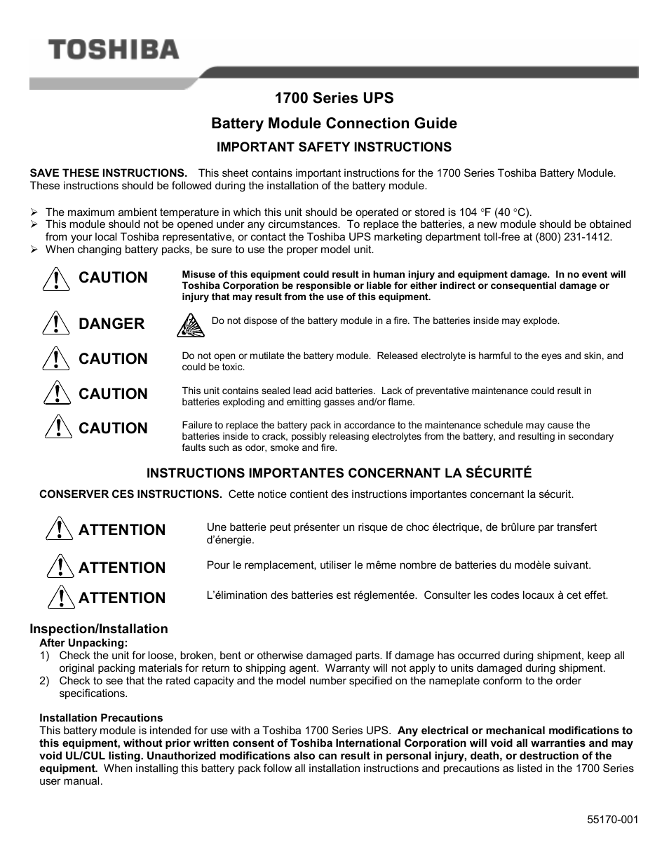 Toshiba 1700 User Manual | 2 pages