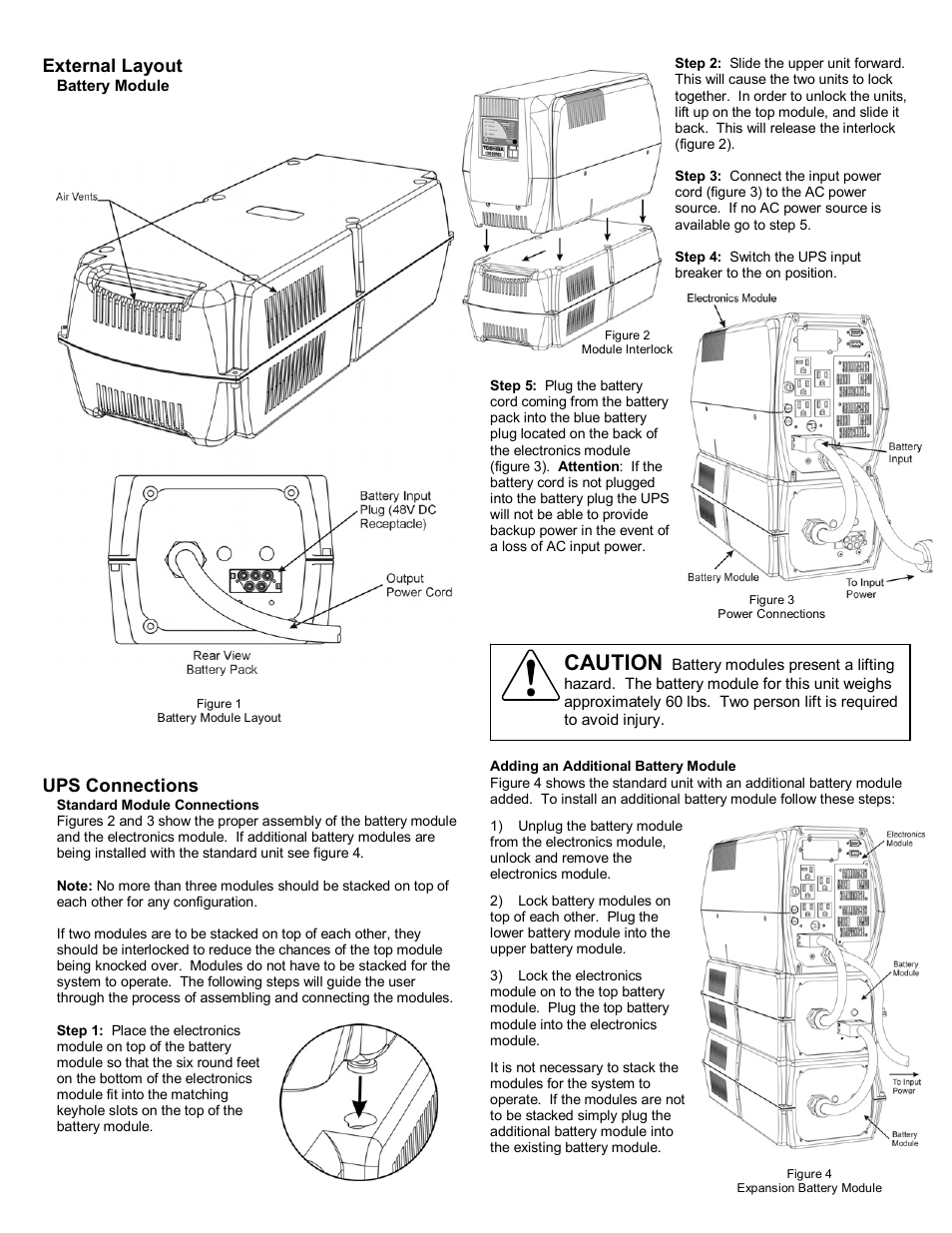 Caution, External layout, Ups connections | Toshiba 1700 User Manual | Page 2 / 2