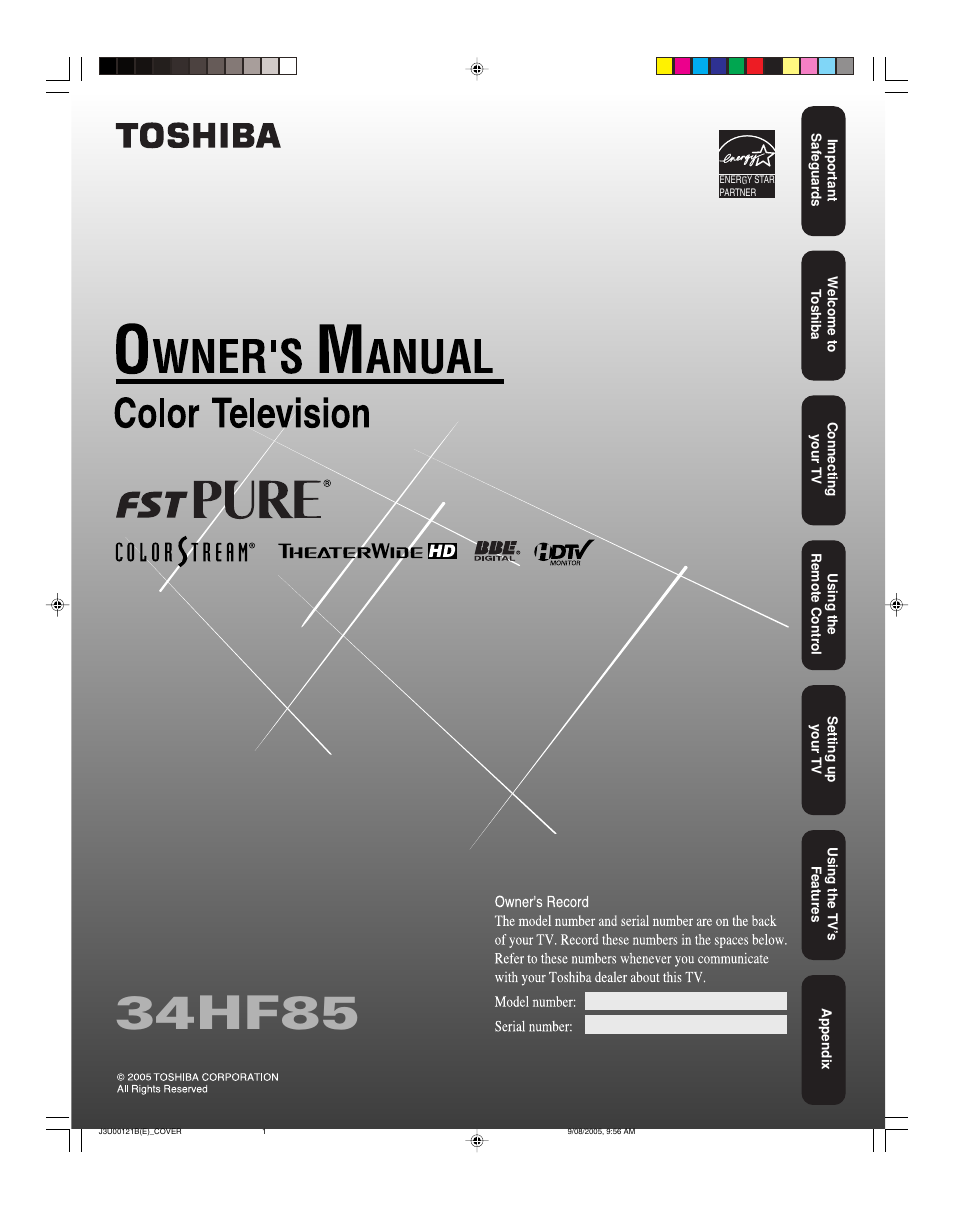 Toshiba 34HF85 User Manual | 44 pages