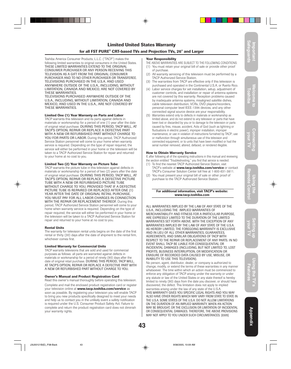 Toshiba 34HF85 User Manual | Page 43 / 44