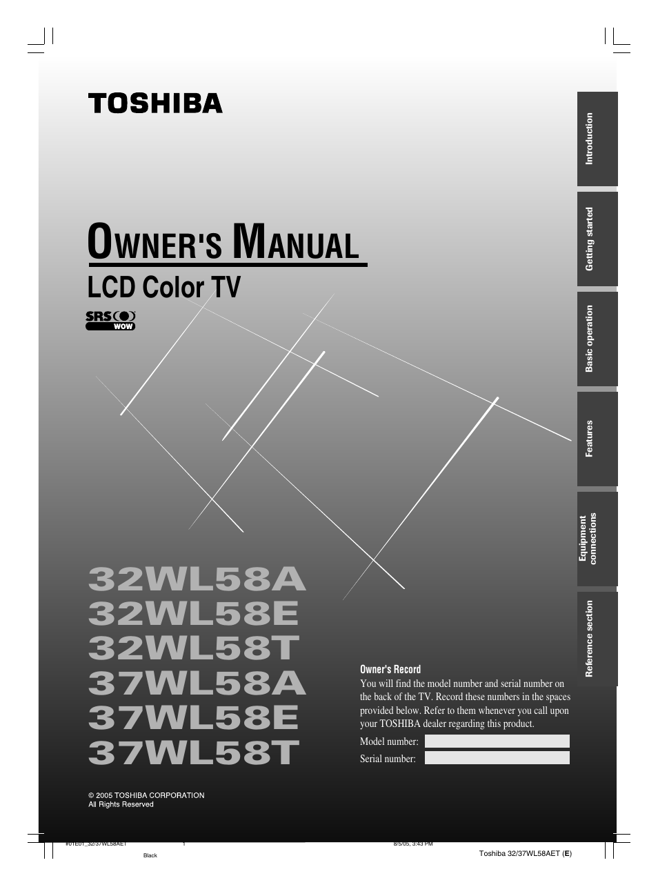 Toshiba 32WL58E User Manual | 56 pages