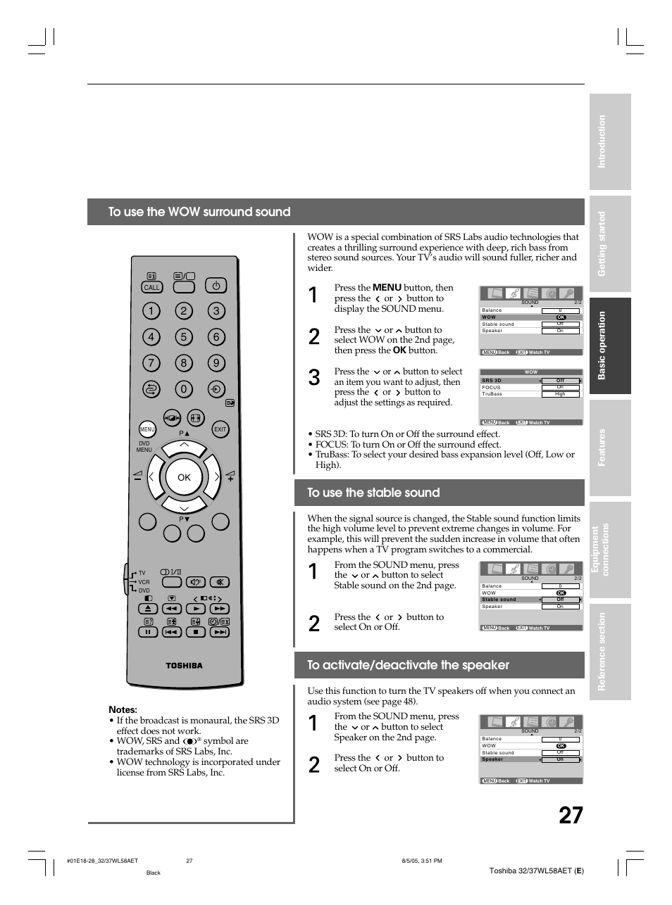 Toshiba 32WL58E User Manual | Page 27 / 56