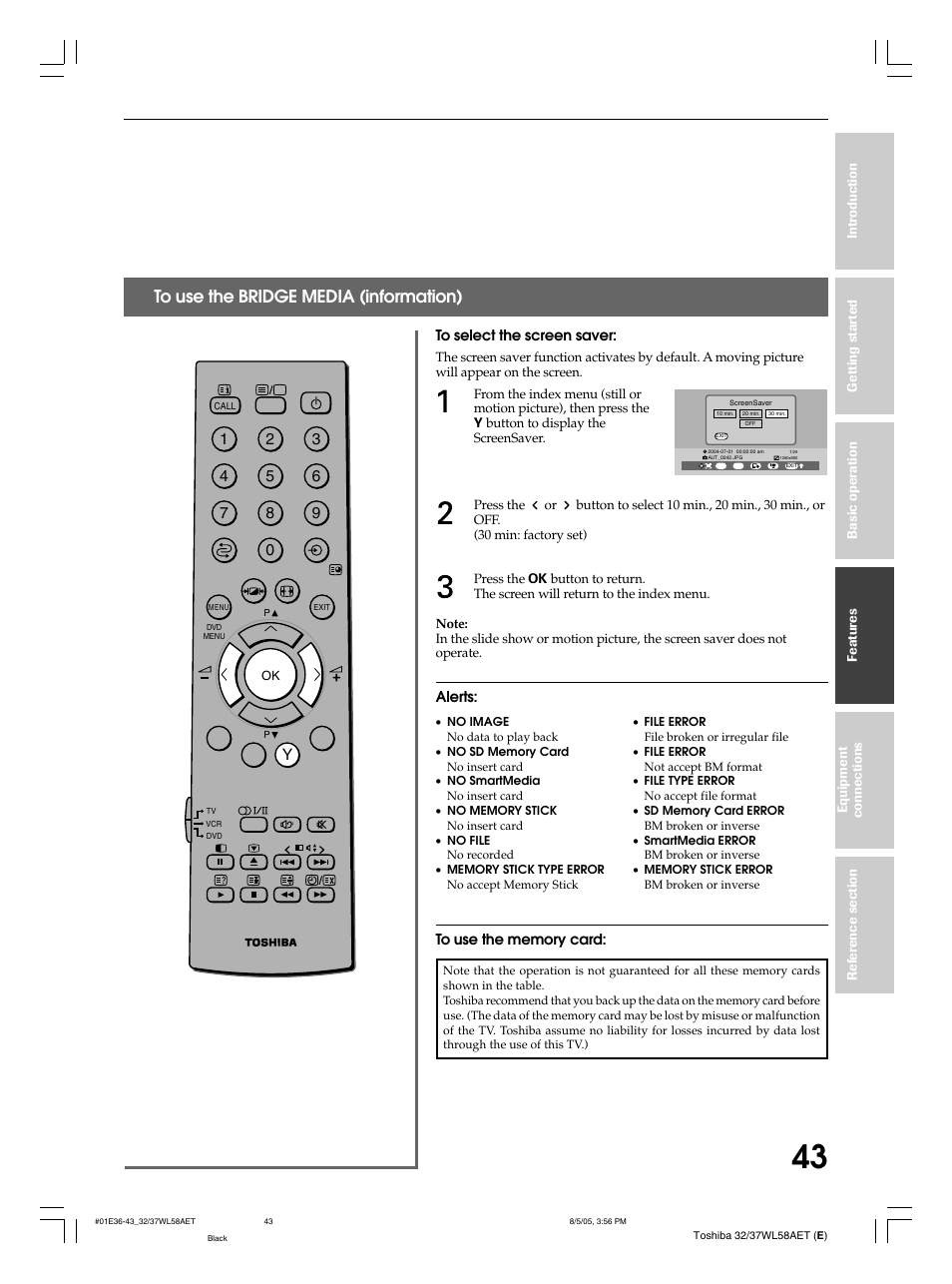 Toshiba 32WL58E User Manual | Page 43 / 56