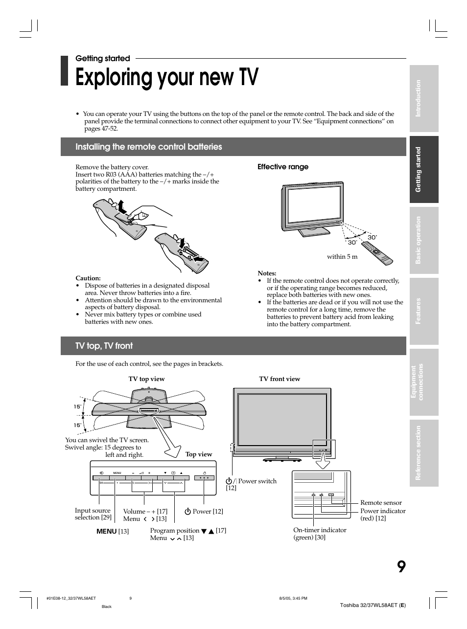 Exploring your new tv | Toshiba 32WL58E User Manual | Page 9 / 56