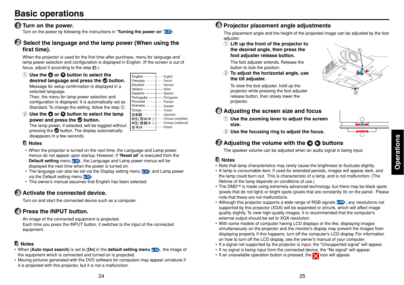 Basic operations, P.25, P.24 | Operations | Toshiba TDP-TW90A User Manual | Page 13 / 37