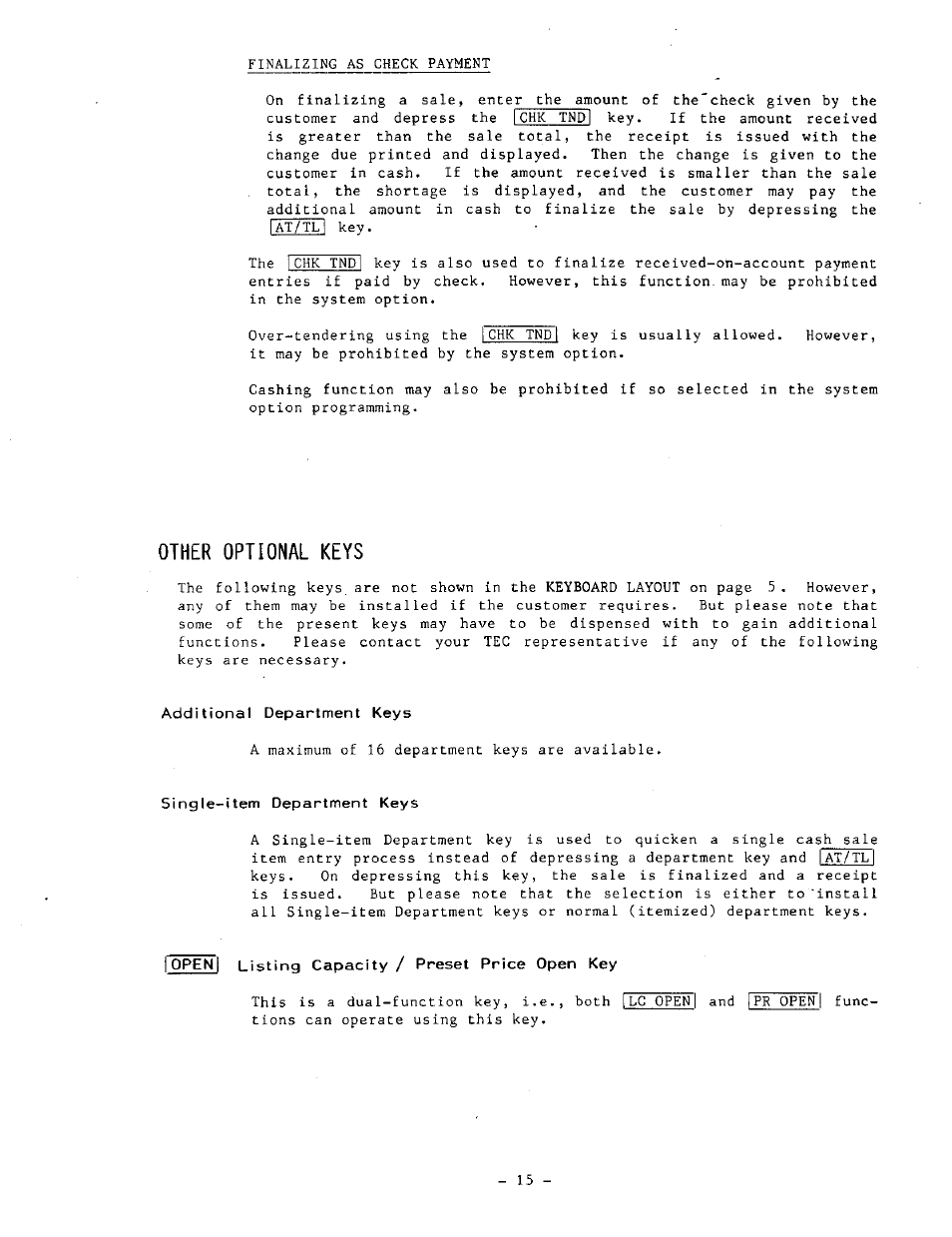 Other optional keys | Toshiba MA-1050-100 Series User Manual | Page 19 / 96