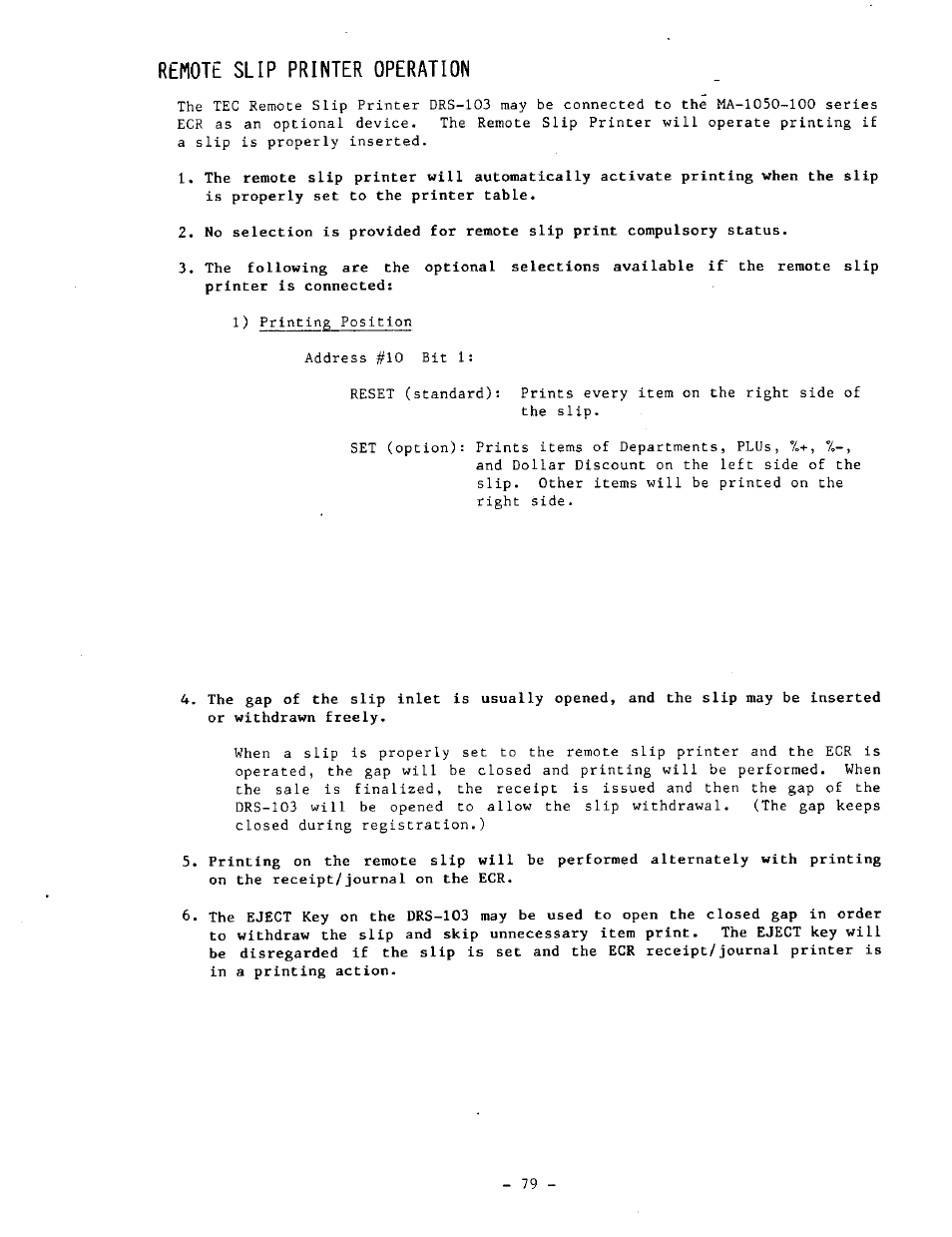 Remote slip printer operation | Toshiba MA-1050-100 Series User Manual | Page 83 / 96