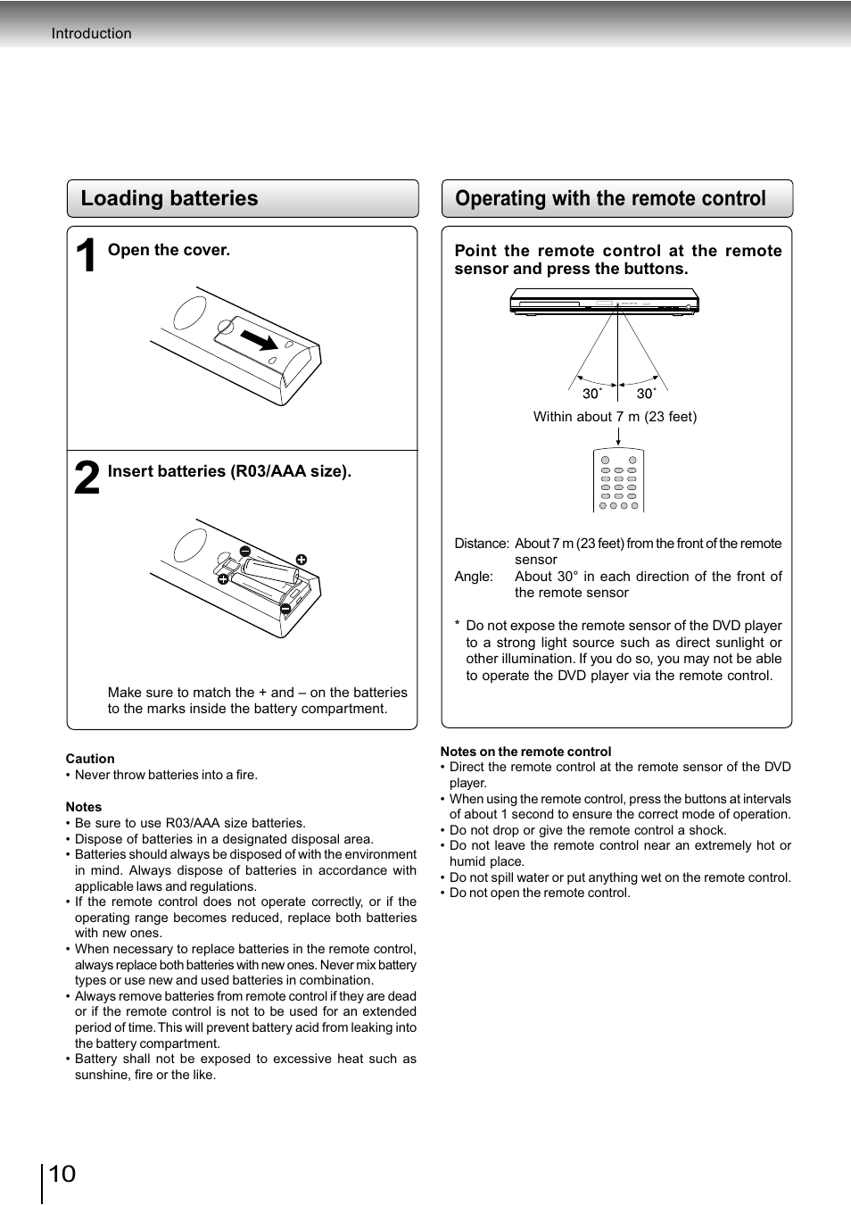 Operating with the remote control, Loading batteries | Toshiba SD-890KY User Manual | Page 10 / 40