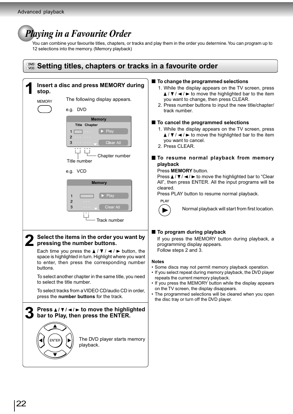 Playing in a favourite order | Toshiba SD-890KY User Manual | Page 22 / 40