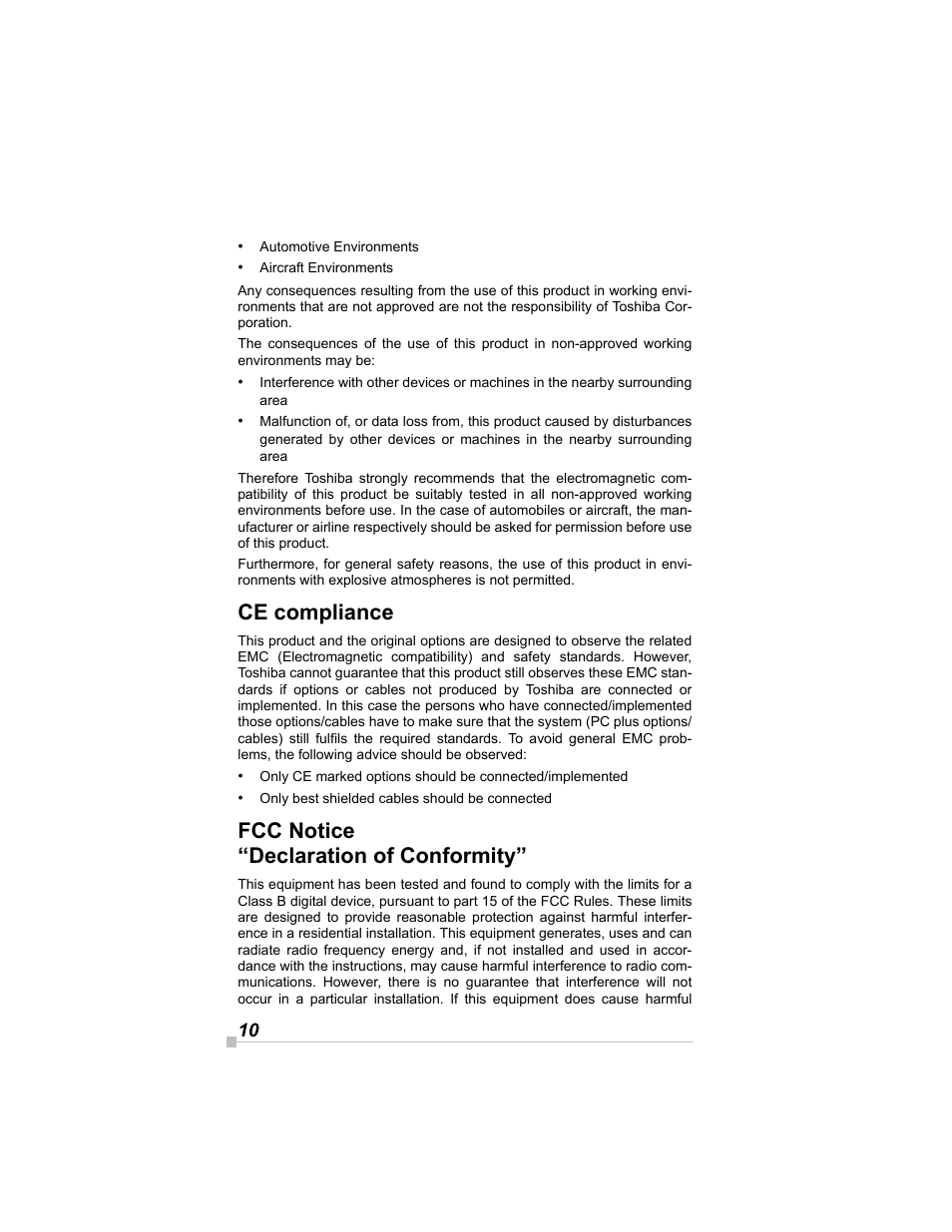 Ce compliance, Fcc notice “declaration of conformity | Toshiba e405 User Manual | Page 10 / 118