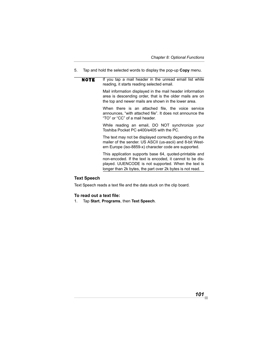 Text speech, To read out a text file | Toshiba e405 User Manual | Page 101 / 118