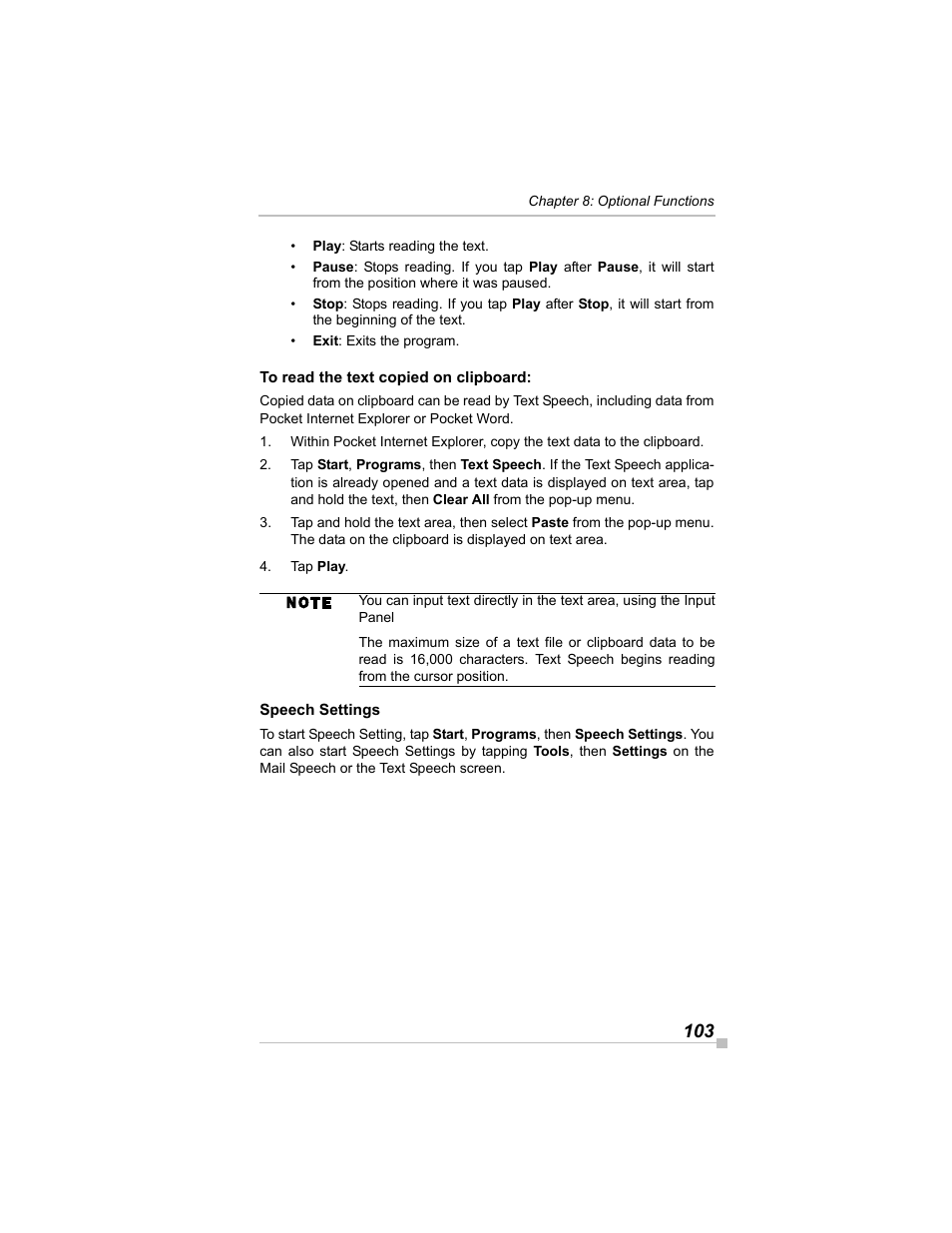 To read the text copied on clipboard, Speech settings | Toshiba e405 User Manual | Page 103 / 118