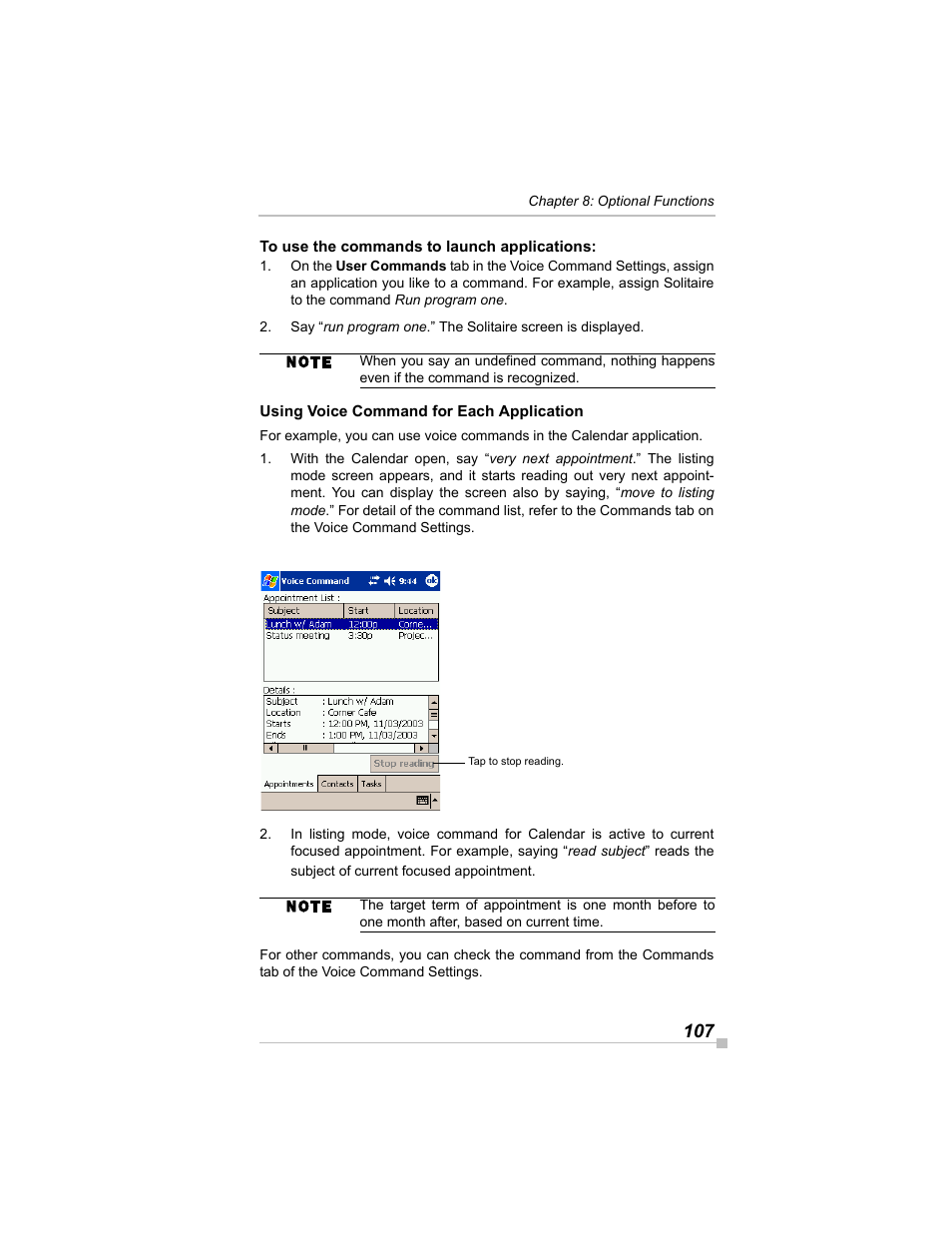 To use the commands to launch applications, Using voice command for each application | Toshiba e405 User Manual | Page 107 / 118