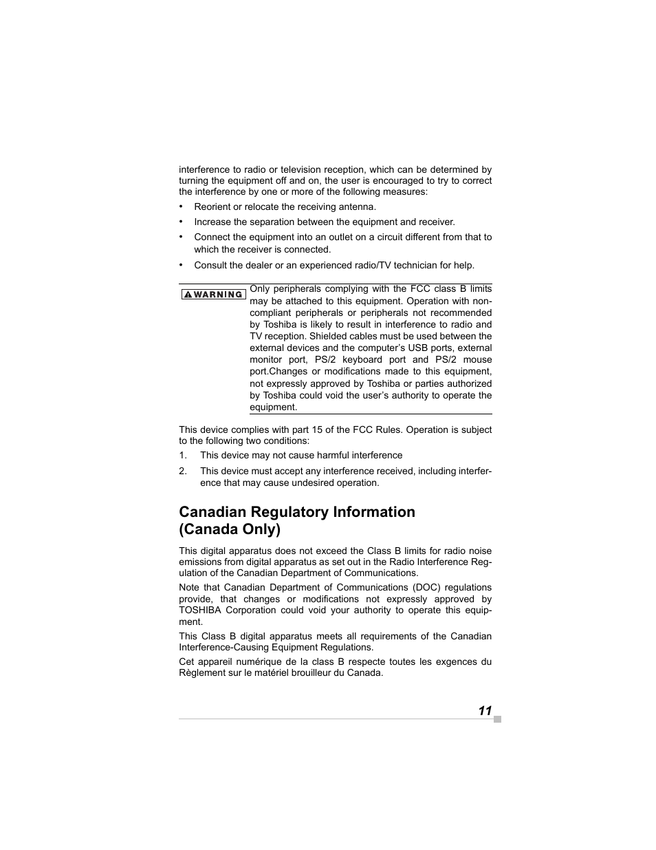 Canadian regulatory information (canada only) | Toshiba e405 User Manual | Page 11 / 118