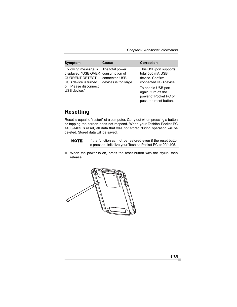 Resetting | Toshiba e405 User Manual | Page 115 / 118