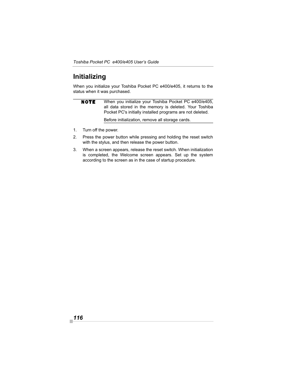 Initializing | Toshiba e405 User Manual | Page 116 / 118