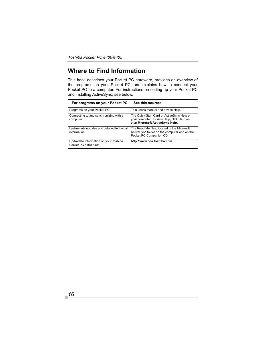 Where to find information | Toshiba e405 User Manual | Page 16 / 118