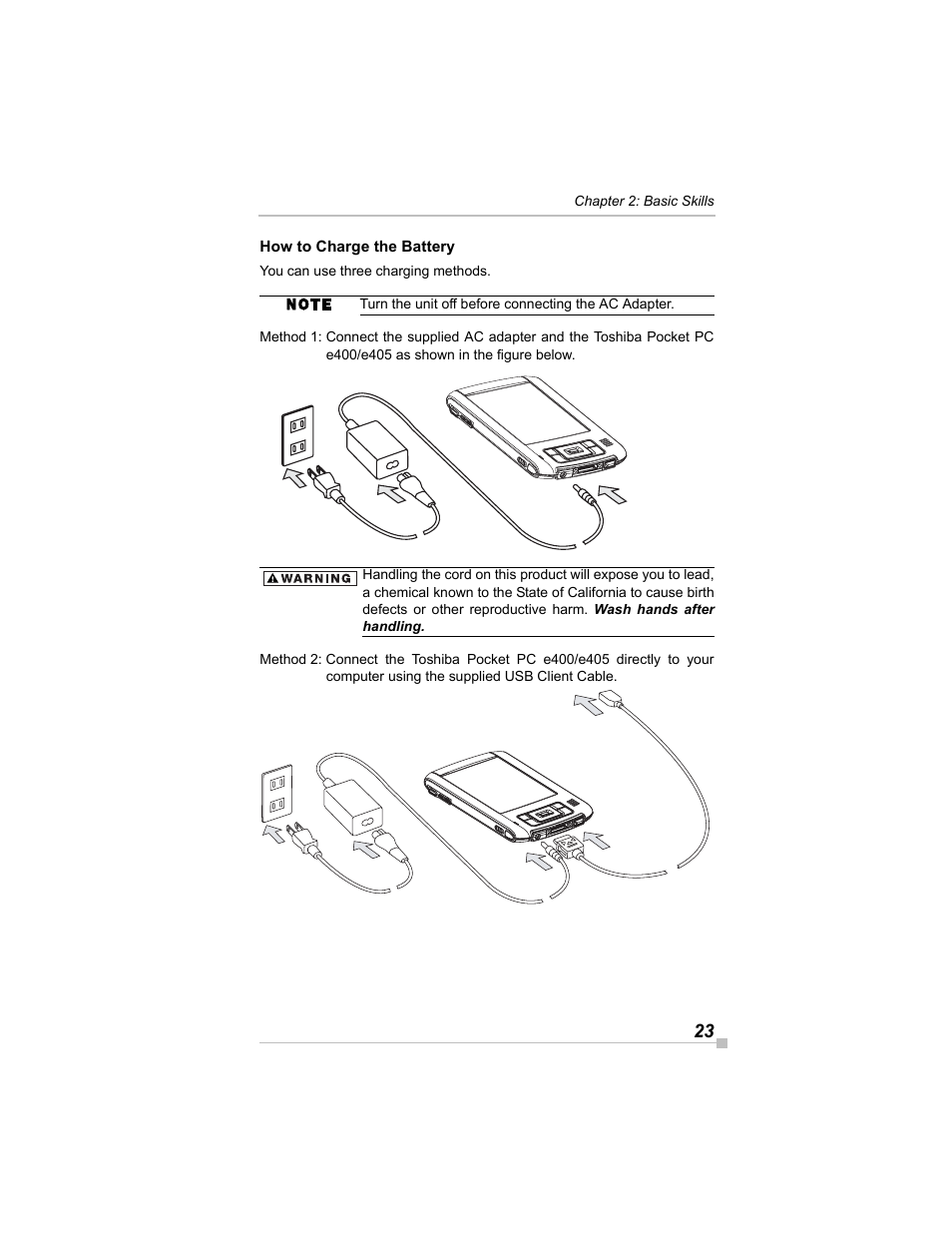 How to charge the battery | Toshiba e405 User Manual | Page 23 / 118