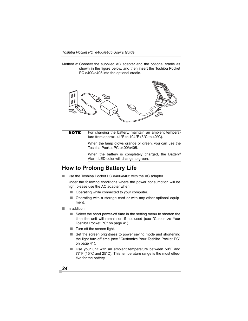 How to prolong battery life | Toshiba e405 User Manual | Page 24 / 118