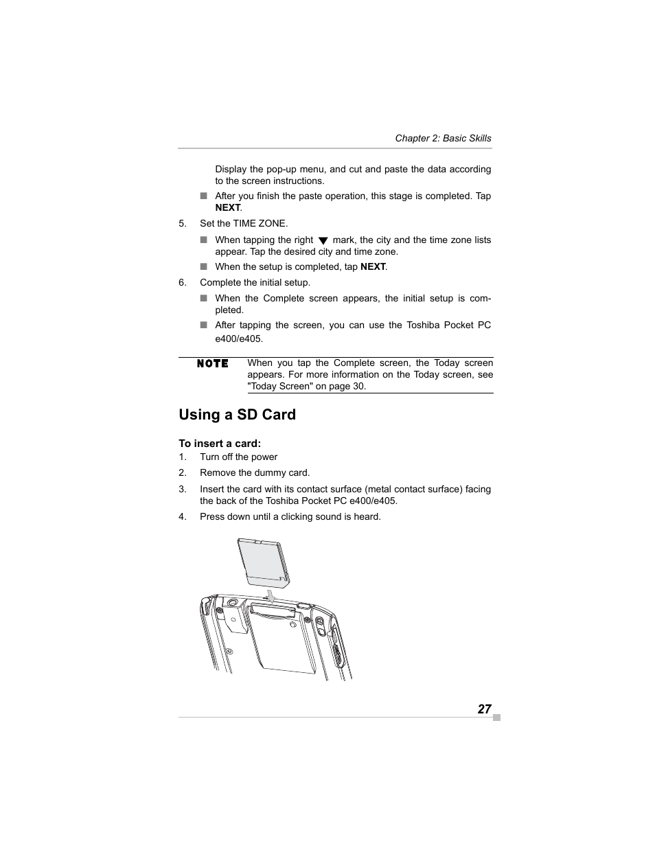 Using a sd card, To insert a card | Toshiba e405 User Manual | Page 27 / 118